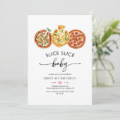 Watercolor Slice Slice Baby Pizza Erster Geburtsta Einladung (Stehend Vorderseite)