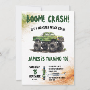 Watercolor Smash & Crash Monster Truck Geburtstag Einladung