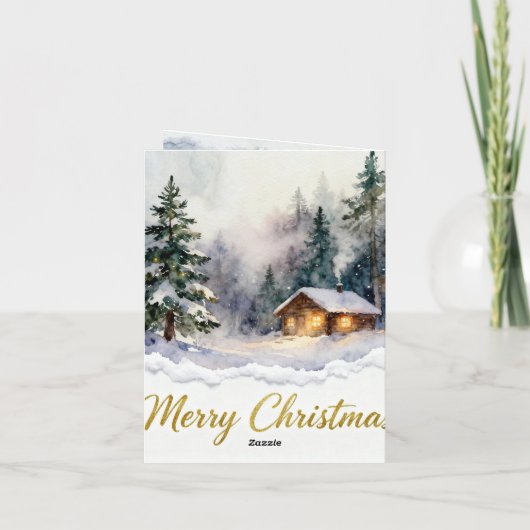 Watercolor Snow Cabin Christmas Card – Cozy Winter Karte (Rückseite)