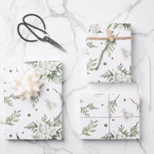 Watercolor Snowberry White Cedar Branch Christmas Geschenkpapier Set (Vorderseite)
