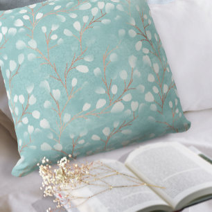 Watercolor Snowdrops Pattern Teal/Copper ID726 Kissen