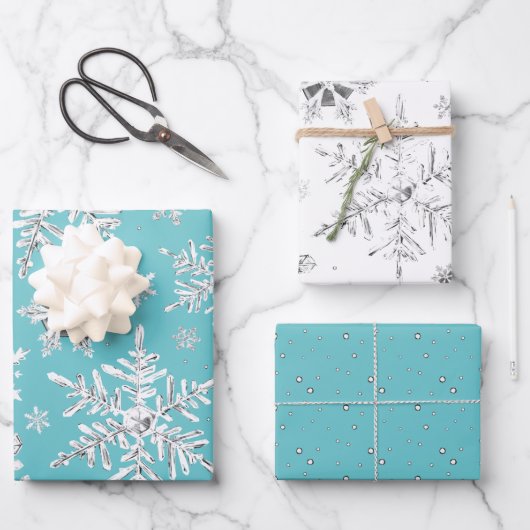 Watercolor Snowflake Wrapping Paper Sheets Geschenkpapier Set (Vorderseite)