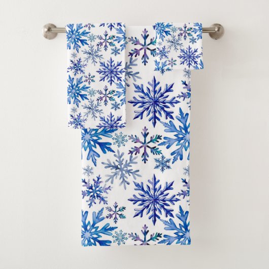 Watercolor Snowflakes Pattern Badhandtuch Set (Insitu)