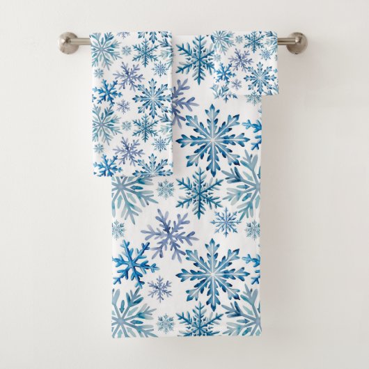 Watercolor Snowflakes Pattern Badhandtuch Set (Insitu)