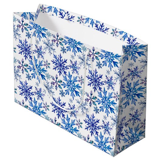Watercolor Snowflakes Pattern Große Geschenktüte (Rückseite Schrägansicht)