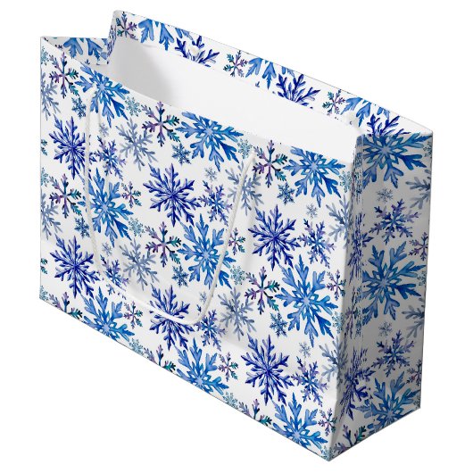Watercolor Snowflakes Pattern Große Geschenktüte (Vorderseite Schrägansicht)