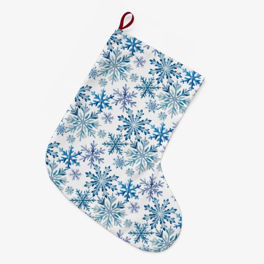 Watercolor Snowflakes Pattern Großer Weihnachtsstrumpf (Vorderansicht (hängend))