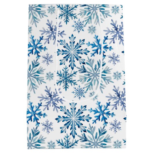 Watercolor Snowflakes Pattern Mittlere Geschenktüte (Rückseite)