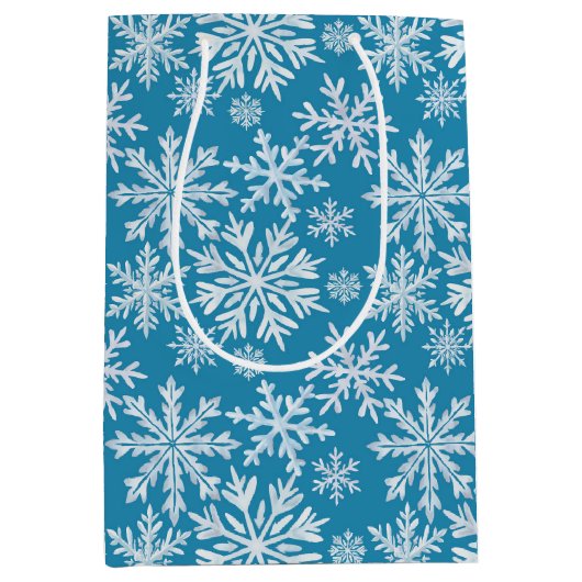 Watercolor Snowflakes Pattern Mittlere Geschenktüte (Vorderseite)