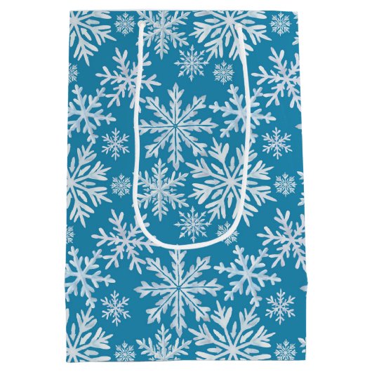 Watercolor Snowflakes Pattern Mittlere Geschenktüte (Rückseite)