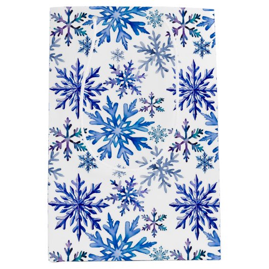 Watercolor Snowflakes Pattern Mittlere Geschenktüte (Vorderseite)