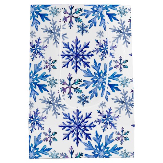 Watercolor Snowflakes Pattern Mittlere Geschenktüte (Rückseite)