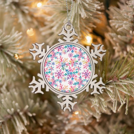 Watercolor Snowflakes Pattern Schneeflocken Zinn-Ornament (Baum)