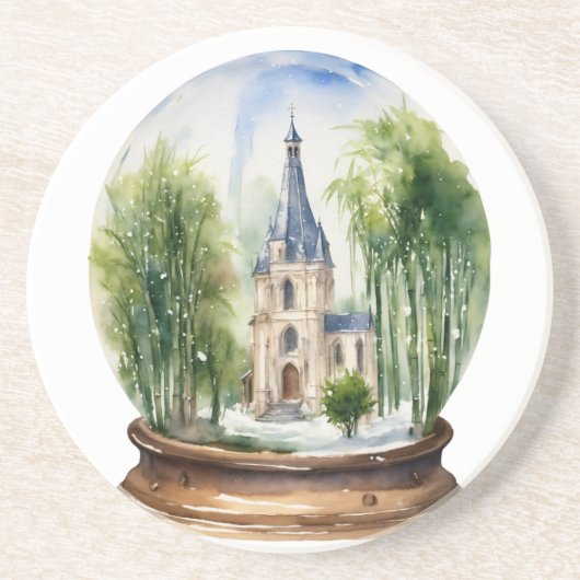 Watercolor Snowglobe Cathedral Getränkeuntersetzer (Vorne)