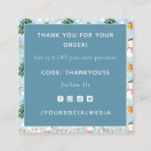 Watercolor Snowman Christmas Tree Blue Danke Quadratische Visitenkarte (Rückseite)