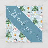 Watercolor Snowman Christmas Tree Blue Danke Quadratische Visitenkarte (Vorderseite)