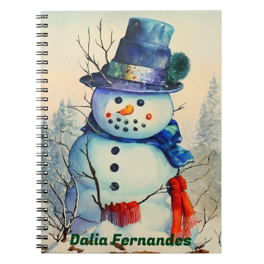 Watercolor Snowman Custom Notebook Notizblock (Vorderseite)