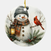 Watercolor Snowman – Lantern & Cardinal Keramik Ornament (Hinten)