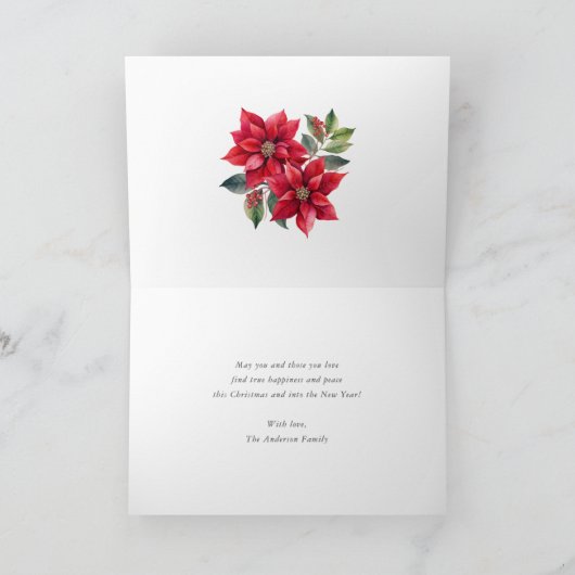 Watercolor Snowman Poinsettia Frohe Weihnachten (Innenseite)