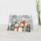 Watercolor Snowman Poinsettia Frohe Weihnachten (Vorderseite)
