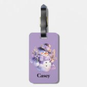 Watercolor Snowman Purple Plaid Scarf Winter ID Gepäckanhänger