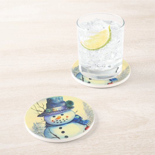 Watercolor Snowman Sandstone Untersetzer (Seite)