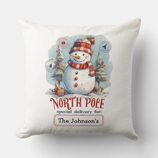 Watercolor Snowman Throw Pillow Kissen (Vorderseite)