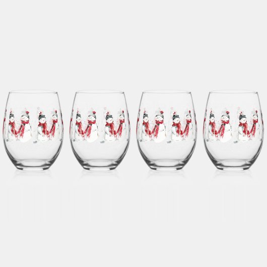 Watercolor Snowman Weinglas Ohne Stiel (Rechts)