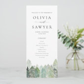 Watercolor Snowy Evergreen Woodland Winter Wedding Programm (Stehend Vorderseite)