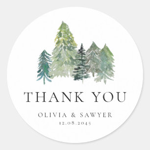 Watercolor Snowy Evergreen Woodland Winter Wedding Runder Aufkleber