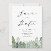 Watercolor Snowy Evergreen Woodland Winter Wedding Save The Date (Vorderseite)