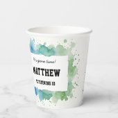 Watercolor Soccer Birthday Party Blue and Green Pappbecher (Rückseite)