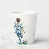 Watercolor Soccer Birthday Party Blue and Green Pappbecher (Vorderseite)