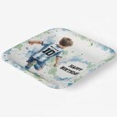 Watercolor Soccer Boy Birthday Blue Pappteller (Gewinkelt)