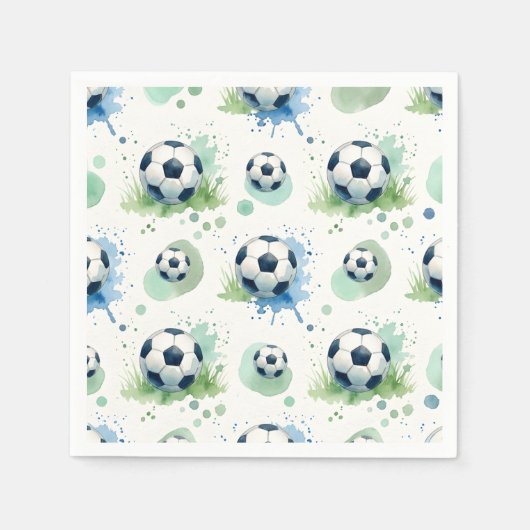 Watercolor Soccer Boy's Birthday Party  Serviette (Vorderseite)