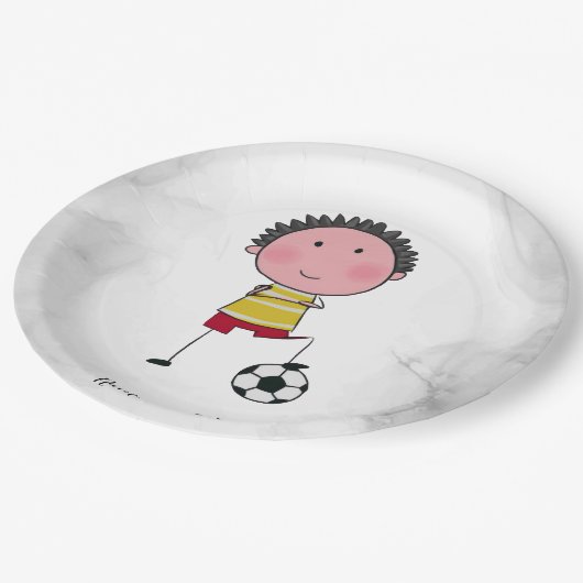 Watercolor Soccer Player Stick Boy Beautiful Pappteller (Schrägansicht)