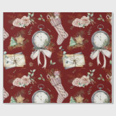 Watercolor Sock/Clock Weihnachtsmuster Geschenkpapier (Flach)