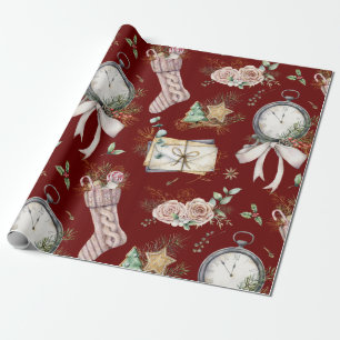 Watercolor Sock/Clock Weihnachtsmuster Geschenkpapier