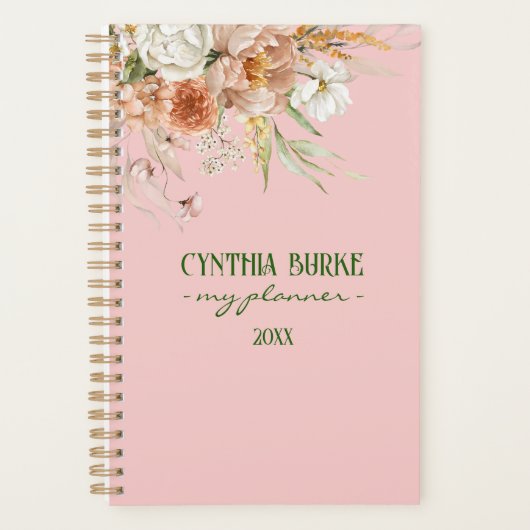 Watercolor Soft Blush Pink Floral  Spiral Planner Planer (Vorderseite)