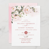Watercolor soft blush pink floral Wedding Einladung (Vorne/Hinten)
