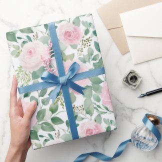 Watercolor Soft Pink Roses Floral  Geschenkpapier