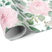 Watercolor Soft Pink Roses Floral  Geschenkpapier (Rolleneckpunkt)