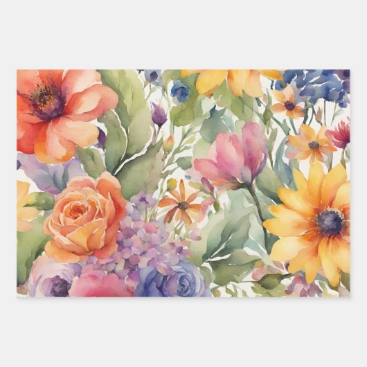 Watercolor Sommerliche Blume Geschenkpapier Set (Vorderseite)