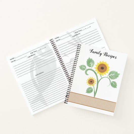 Watercolor Sonnenblume Gingham Family Rezept Notizblock (Innenseite)
