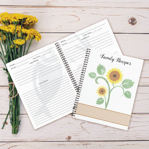 Watercolor Sonnenblume Gingham Family Rezept Notizblock