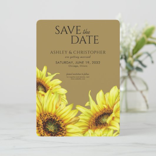 Watercolor Sonnenblume Gold Polterabend Save The Date (Stehend Vorderseite)