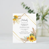 Watercolor Sonnenblume Rustikale Hochzeitskarte (Stehend Vorderseite)
