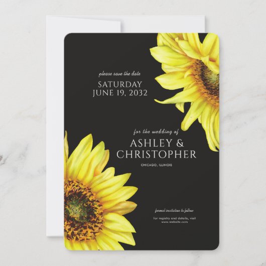 Watercolor Sonnenblume Schwarzer Polterabend Save The Date (Vorderseite)