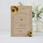 Watercolor Sonnenblumen Burlap Wedding RSVP Karte (Stehend Vorderseite)