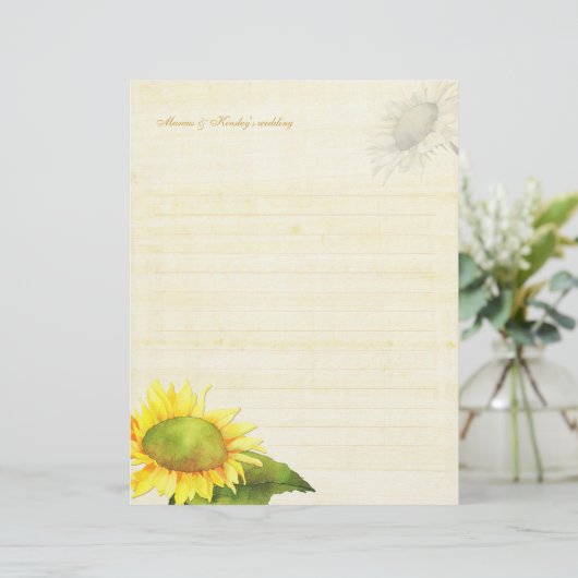 Watercolor Sonnenblumen Hochzeitspapier (Stehend Vorderseite)